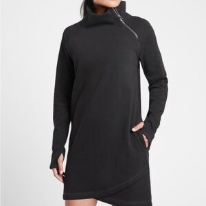 Athleta cozy Karma black sweatshirt, dress zip neck, keyhole sleeves large tall